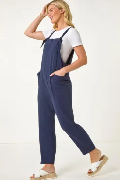 Roman Navy Petite Strap Woven Jumpsuit
