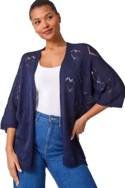 Roman Navy Pointelle Heart Knit Cardigan