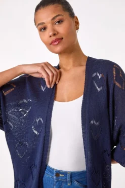 Roman Navy Pointelle Heart Knit Cardigan