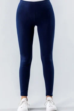 Roman Navy Stretch Plain Elastic Waist Leggings