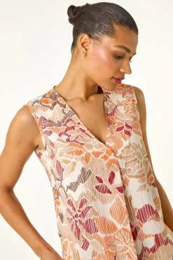 Roman Orange Floral Print V-Neck Vest Top