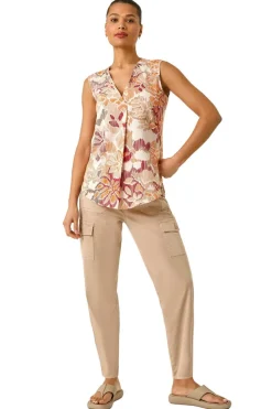 Roman Orange Floral Print V-Neck Vest Top