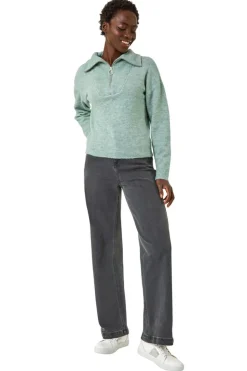 Roman Pale Blue Collar Zip Neck