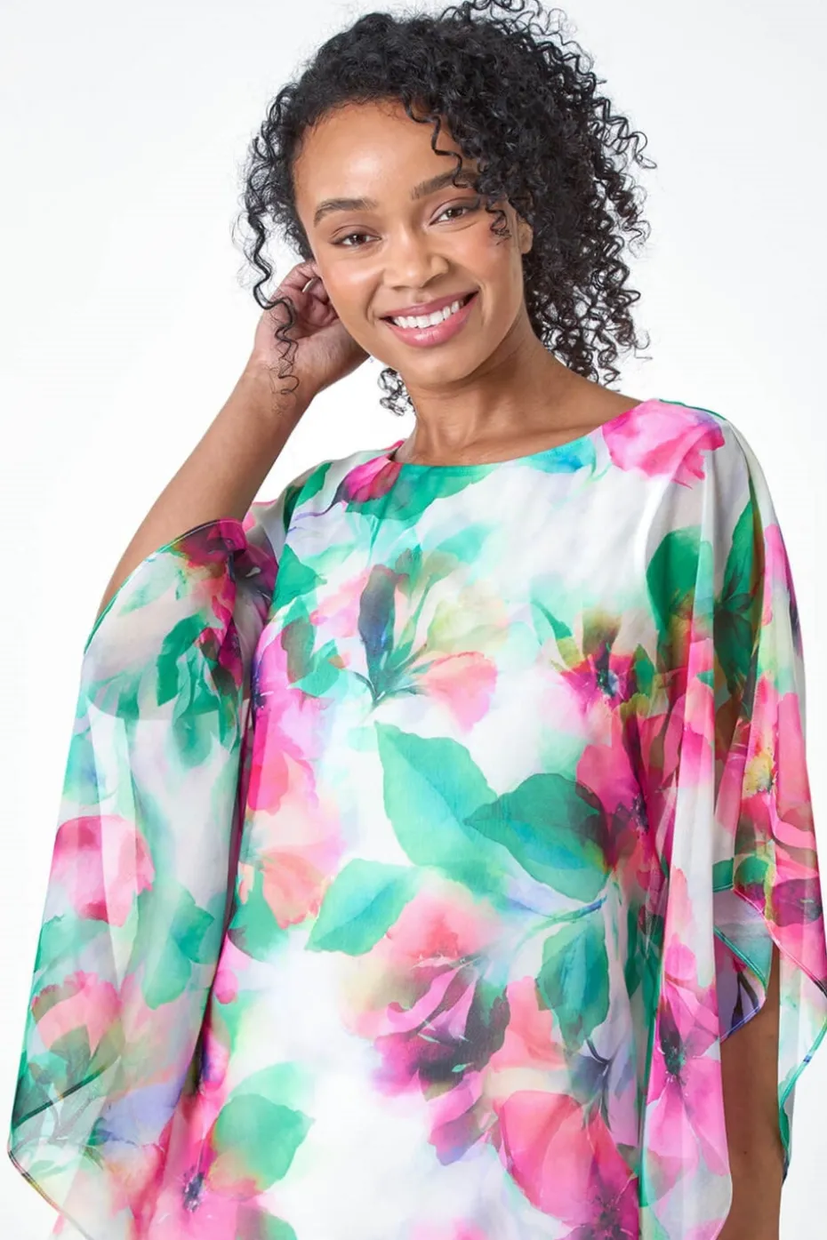 Roman Pink Petite Floral Print Overlay Top