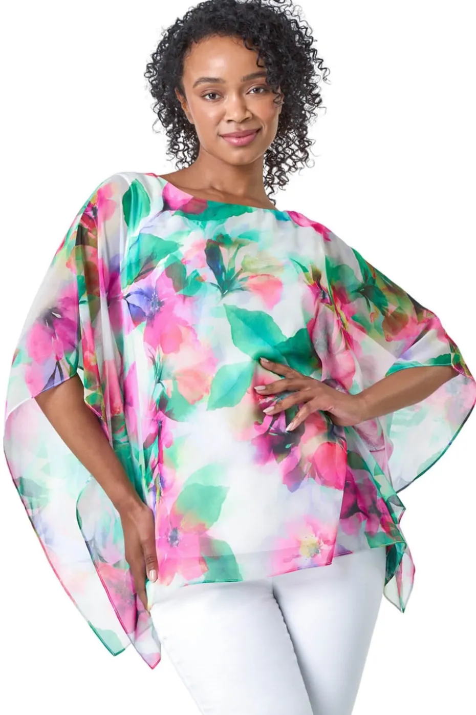 Roman Pink Petite Floral Print Overlay Top