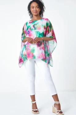 Roman Pink Petite Floral Print Overlay Top