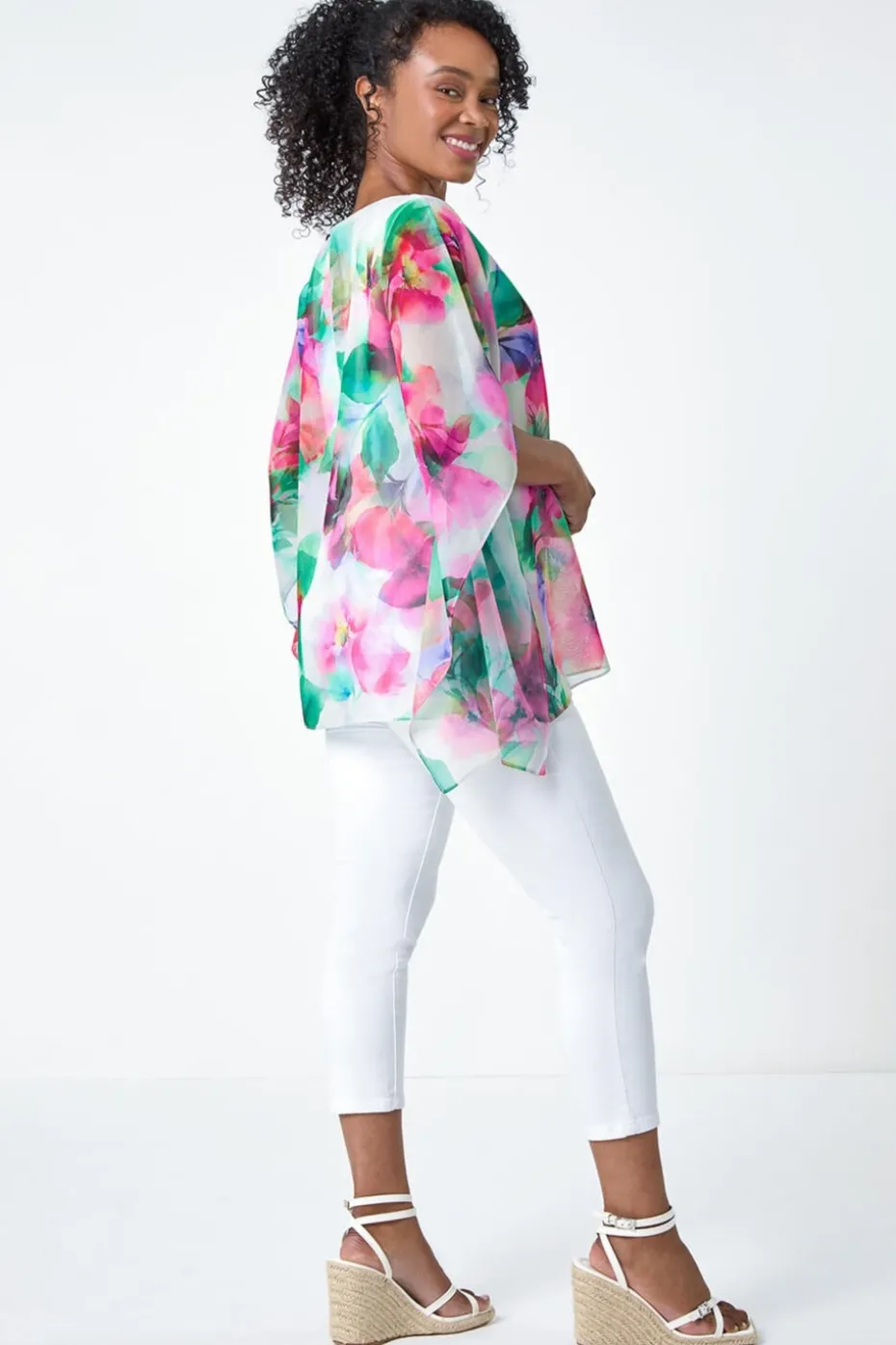 Roman Pink Petite Floral Print Overlay Top
