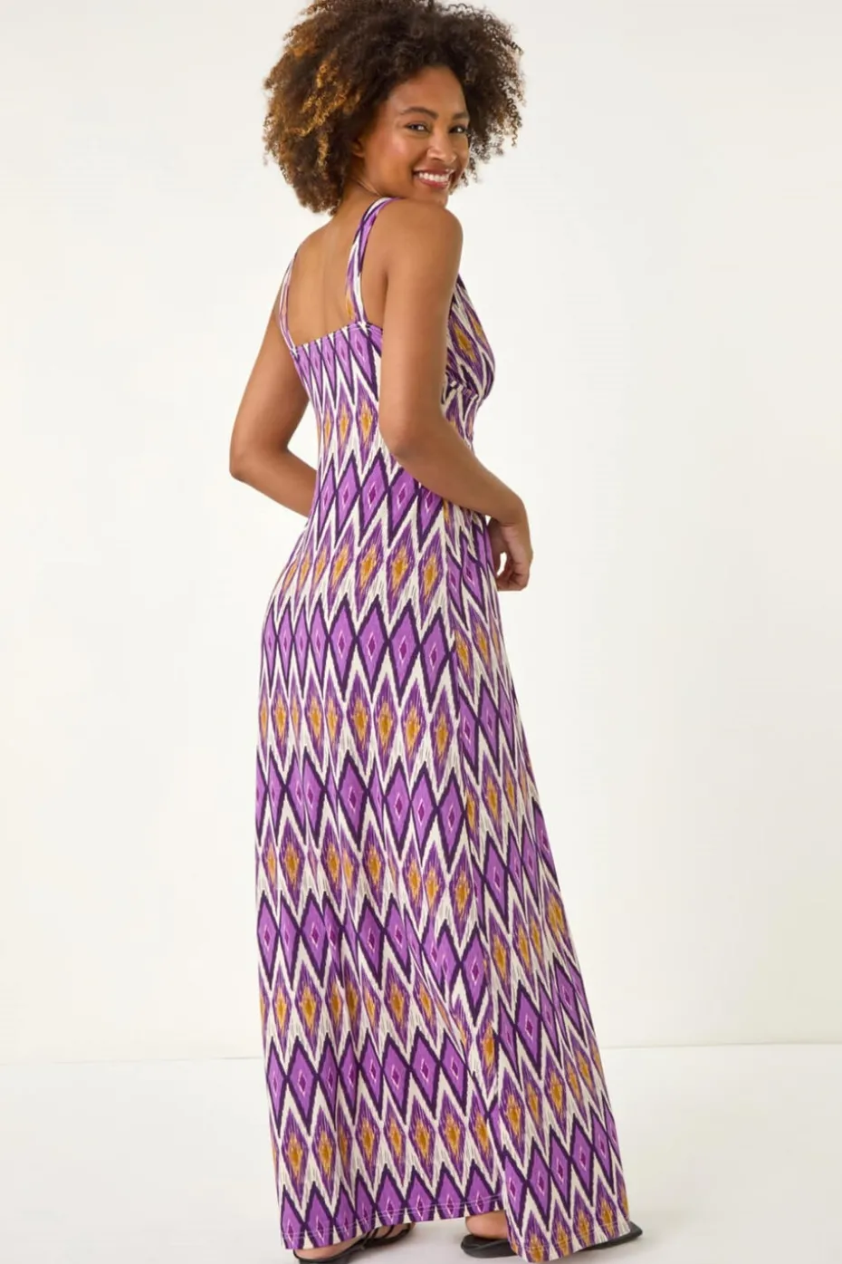 Roman Purple Geometric V-Neck Maxi Dress