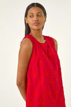 Roman Red Flower Embroidered Shift Dress