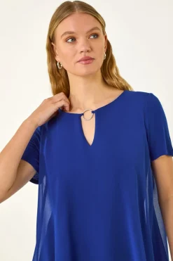 Roman Royal Blue Ring Front Chiffon Overlay Top