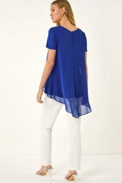 Roman Royal Blue Ring Front Chiffon Overlay Top