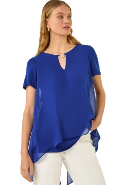 Roman Royal Blue Ring Front Chiffon Overlay Top