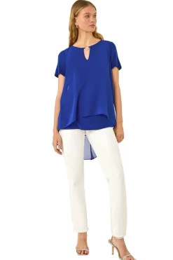 Roman Royal Blue Ring Front Chiffon Overlay Top