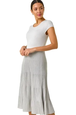 Roman Silver Shimmer Knit Pleated Dress