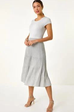 Roman Silver Shimmer Knit Pleated Dress