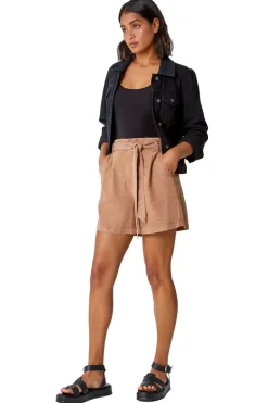 Roman Tan Relaxed Elastic Tie Waist Pocket Shorts