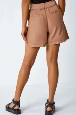 Roman Tan Relaxed Elastic Tie Waist Pocket Shorts