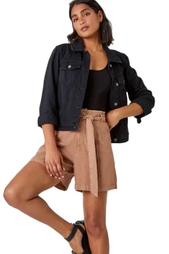 Roman Tan Relaxed Elastic Tie Waist Pocket Shorts