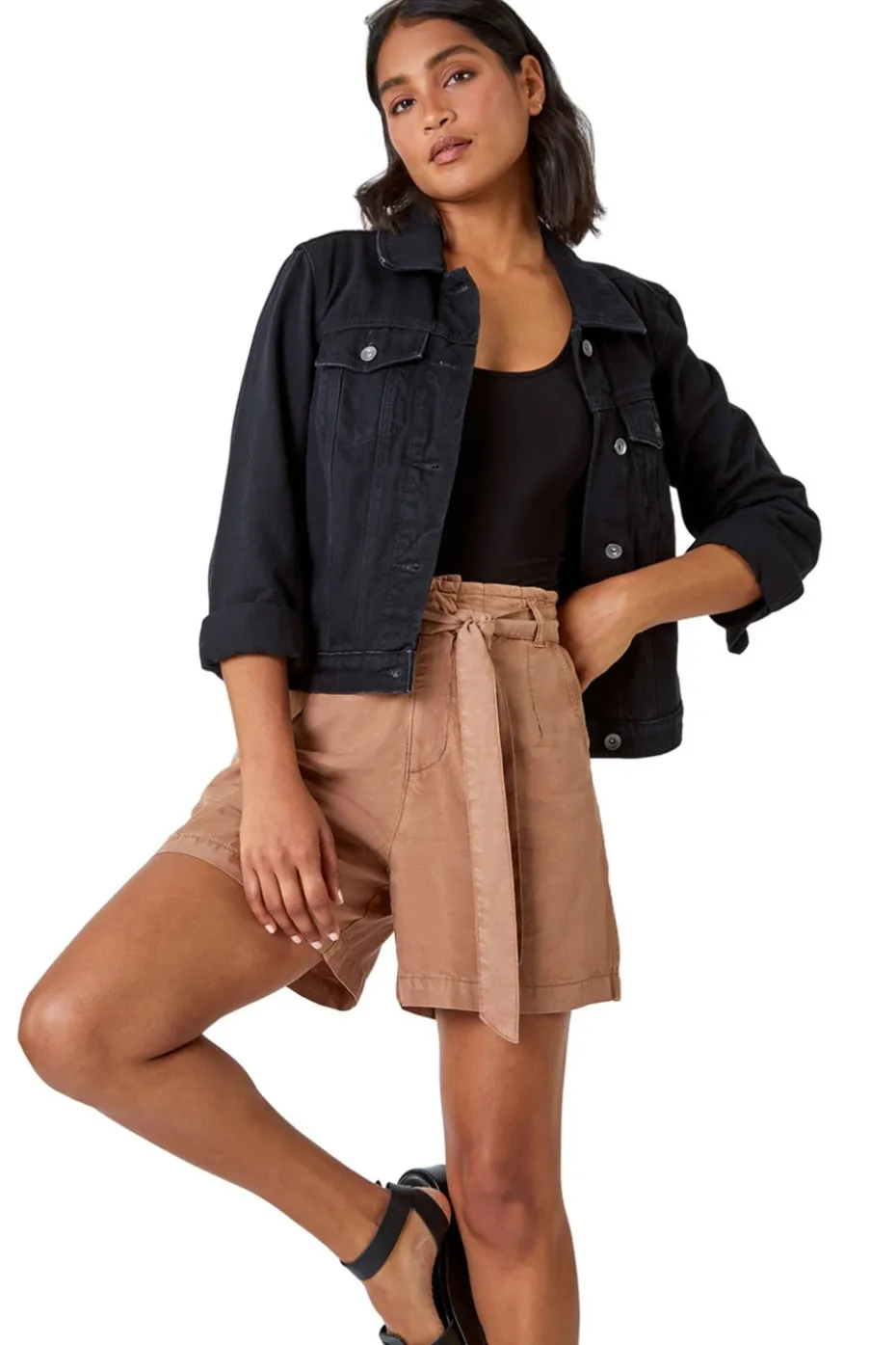 Roman Tan Relaxed Elastic Tie Waist Pocket Shorts