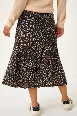 Roman Tan Speckled Print Asymmetric A-Line Skirt