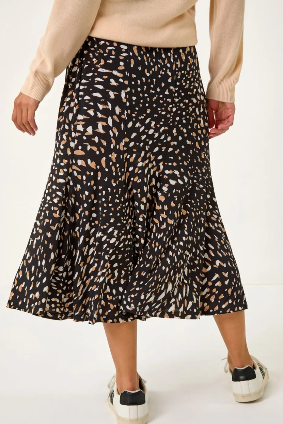 Roman Tan Speckled Print Asymmetric A-Line Skirt