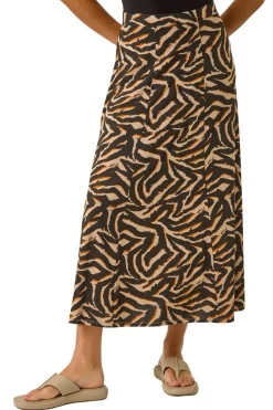 Roman Taupe Abstract Animal Print A-Line Skirt