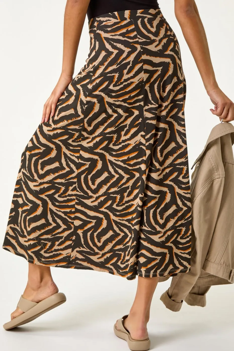 Roman Taupe Abstract Animal Print A-Line Skirt