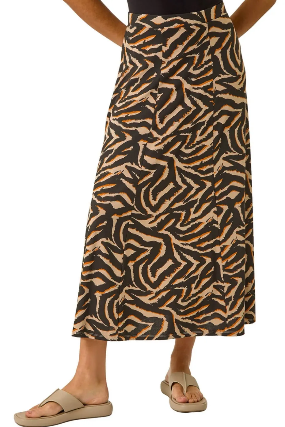 Roman Taupe Abstract Animal Print A-Line Skirt