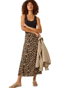 Roman Taupe Abstract Animal Print A-Line Skirt