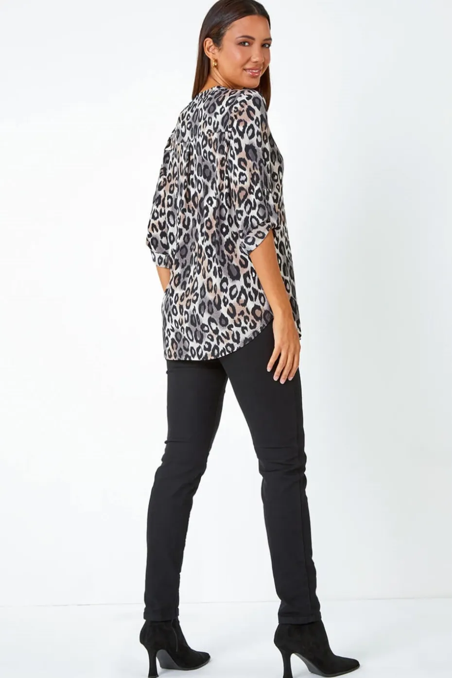 Roman Taupe Animal Print Stretch Blouse