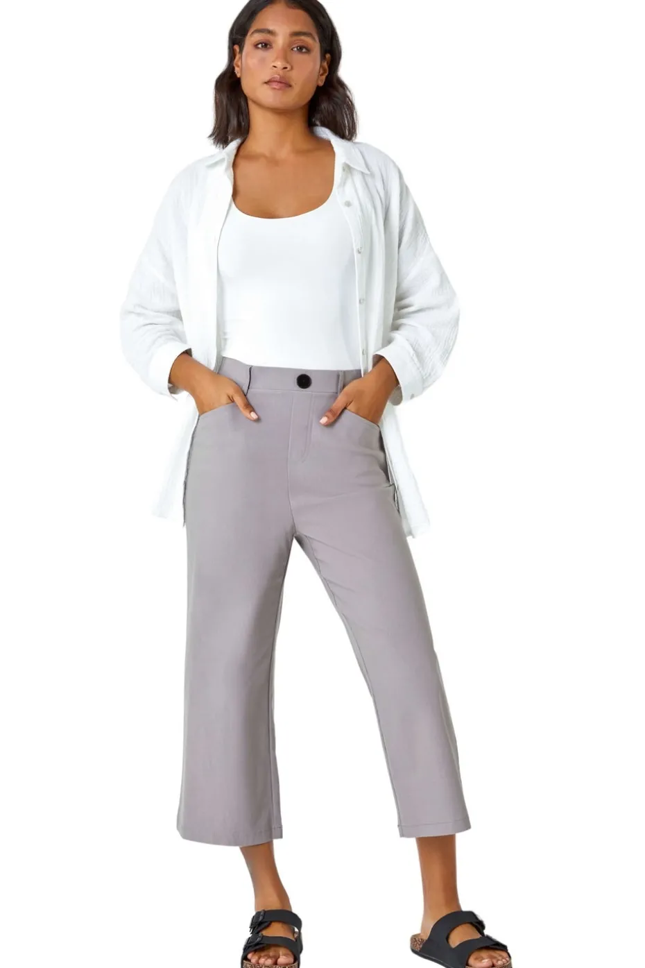 Roman Taupe Cropped Stretch Culotte