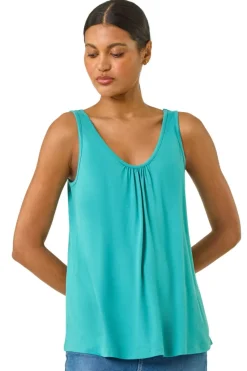 Roman Teal Plain V Neck Stretch Jersey Vest Top