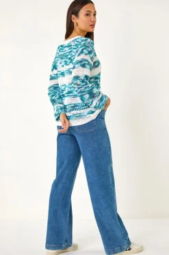 Roman Teal Spacedye Stripe Knit Jumper