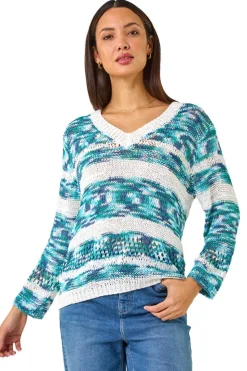 Roman Teal Spacedye Stripe Knit Jumper