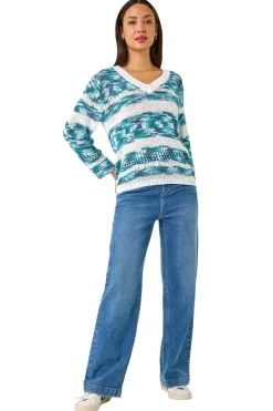 Roman Teal Spacedye Stripe Knit Jumper
