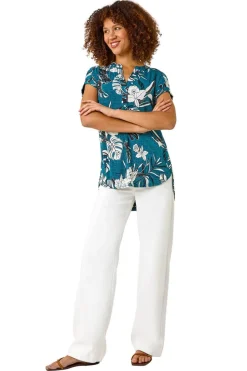 Roman Teal Textured Floral Print Overshirt