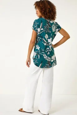 Roman Teal Textured Floral Print Overshirt