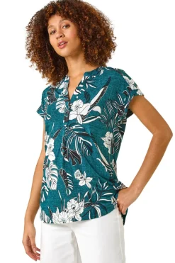 Roman Teal Textured Floral Print Overshirt