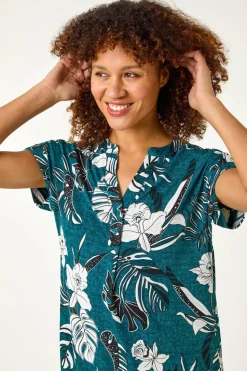 Roman Teal Textured Floral Print Overshirt