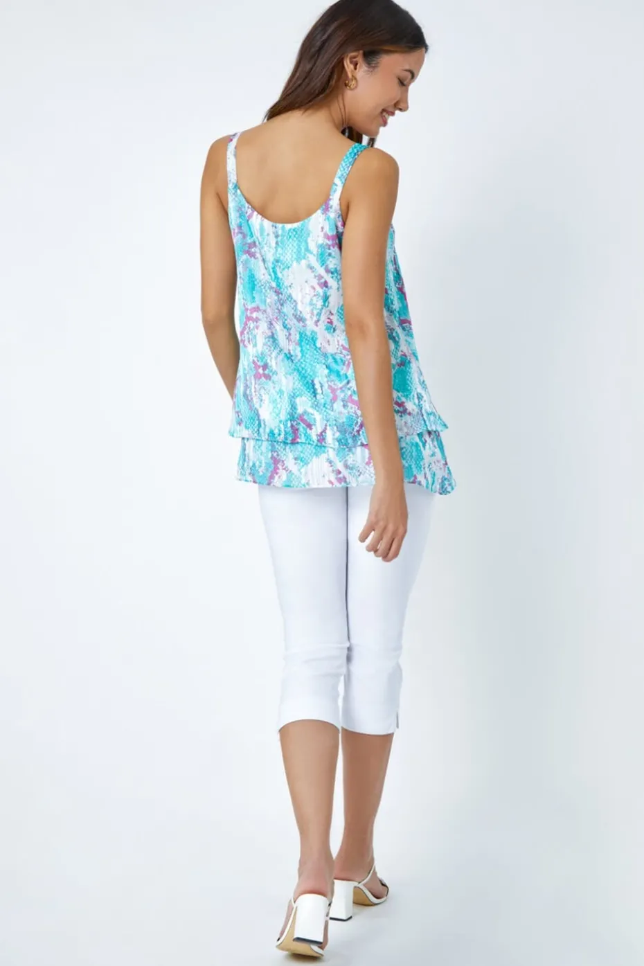 Roman Turquoise Animal Print Shimmer Detail V-Neck Vest Top