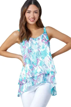 Roman Turquoise Animal Print Shimmer Detail V-Neck Vest Top