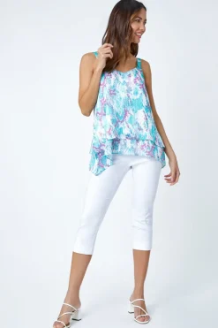 Roman Turquoise Animal Print Shimmer Detail V-Neck Vest Top