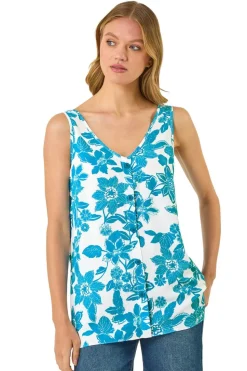 Roman Turquoise Floral Button Cami Top