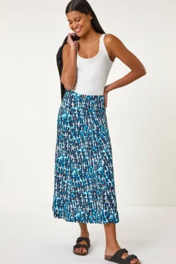 Roman Turquoise Geo Print A Line Stretch Skirt