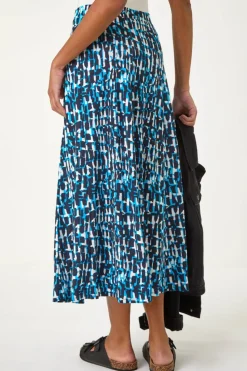 Roman Turquoise Geo Print A Line Stretch Skirt