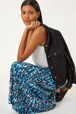 Roman Turquoise Geo Print A Line Stretch Skirt