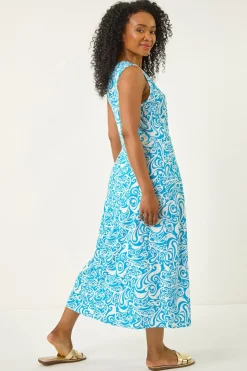 Roman Turquoise Petite Abstract Print Wrap Midi Dress