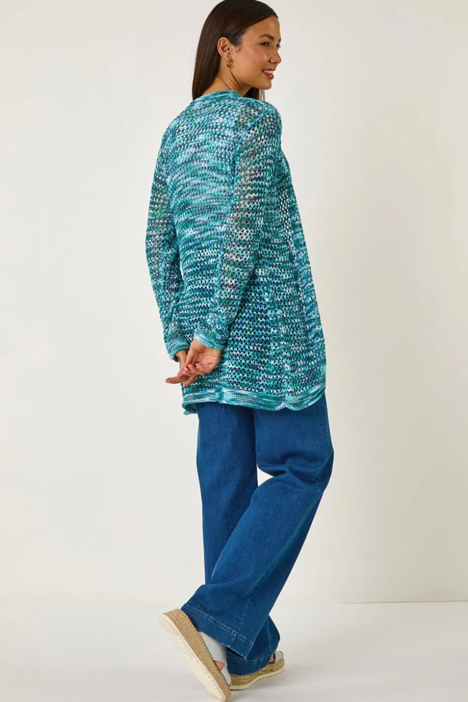 Roman Turquoise Spacedye Lightweight Knit Cardigan