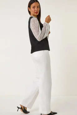 Roman White 2 in 1 Polka Dot Mesh Top