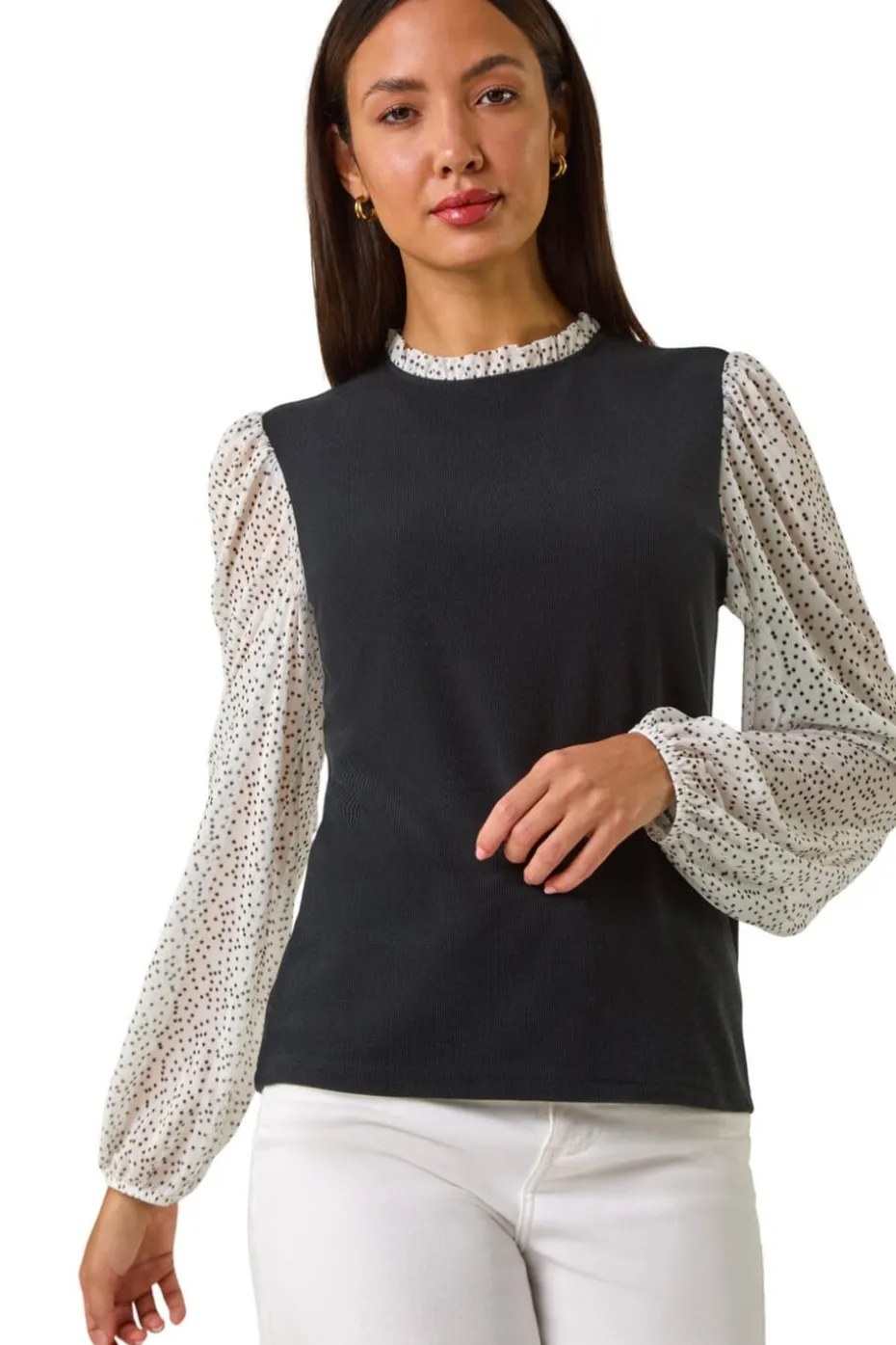 Roman White 2 in 1 Polka Dot Mesh Top